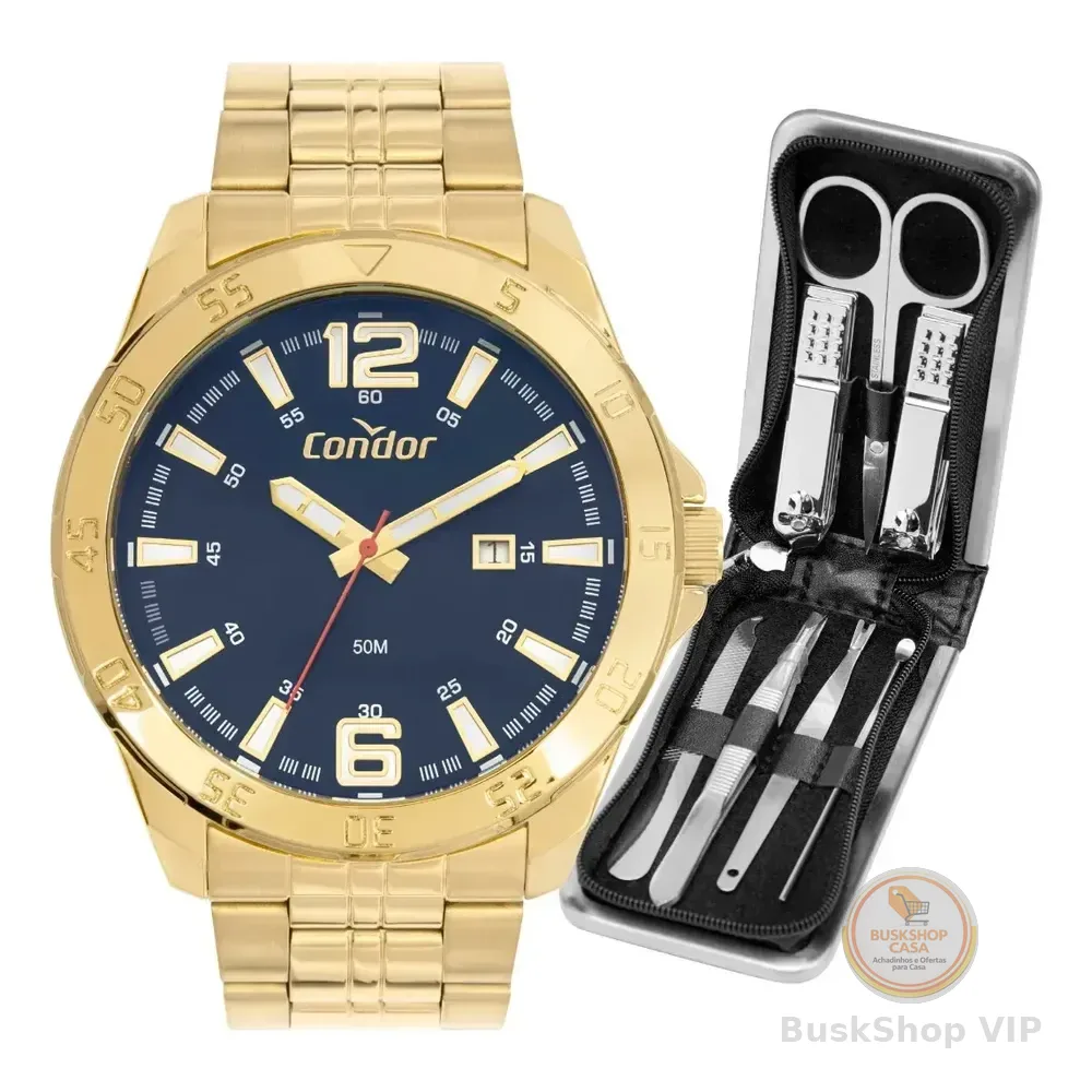 Kit Relógio Condor Masculino Dourado Co2115ncg/k4a Dourado Azul