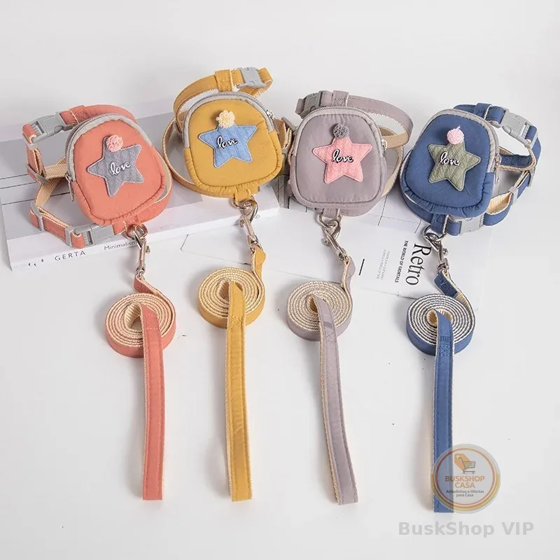Coleira peitoral com Mochila E guia para cachorro pequenos e gatos 024-085S/086M
