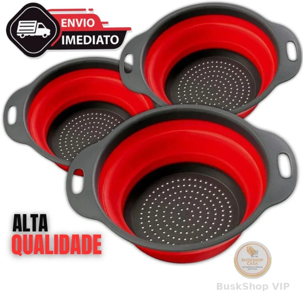 Escorredor Redondo Retrátil Dobrável Silicone Multiuso Verduras Frutas Arroz Macarrão Casa