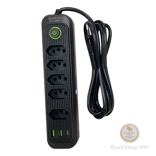 Extensão 5 Tomadas E 2 Usb 1 Pd Led Bivolt Power 110v/220v