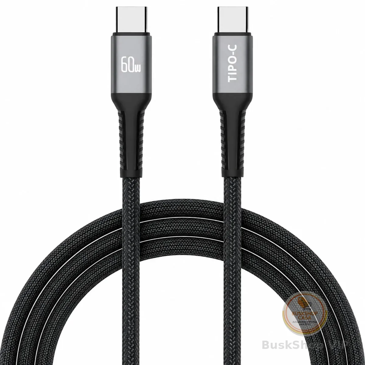 Cabo USB-C para USB-C 2 Metros 60W Turbo Carregamento Rápido — Nylon Trançado Reforçado Compatível iPhone 15/16 Samsung Galaxy Xiaomi MacBook Notebook Tablet — Preto/Branco