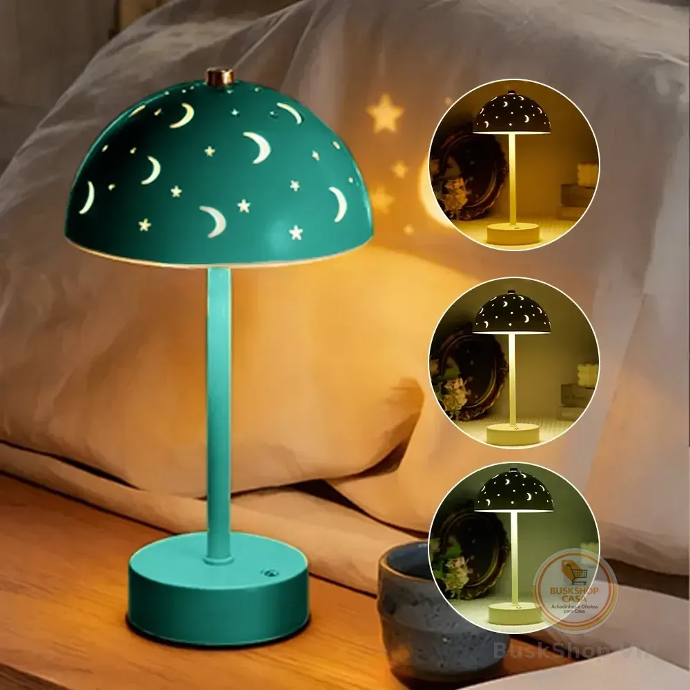 Luminária Mesa Abajur Cogumelo Led Dimerizável Sem Fio Recarregável Verde Yesop 6v
