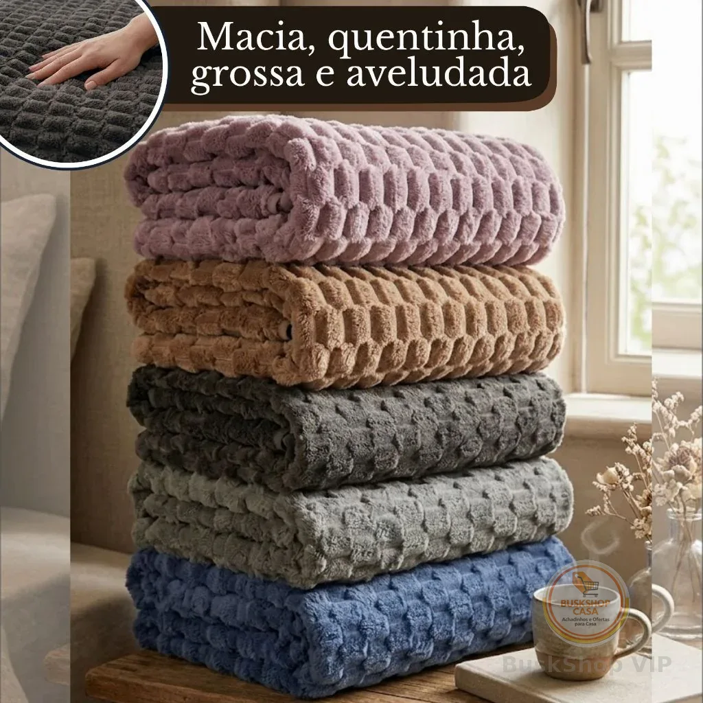 Manta Microfibra Casal Queen Grossa Macia Aveludada Cobertor Jacquard Soft Flanel Quentinha Conforto