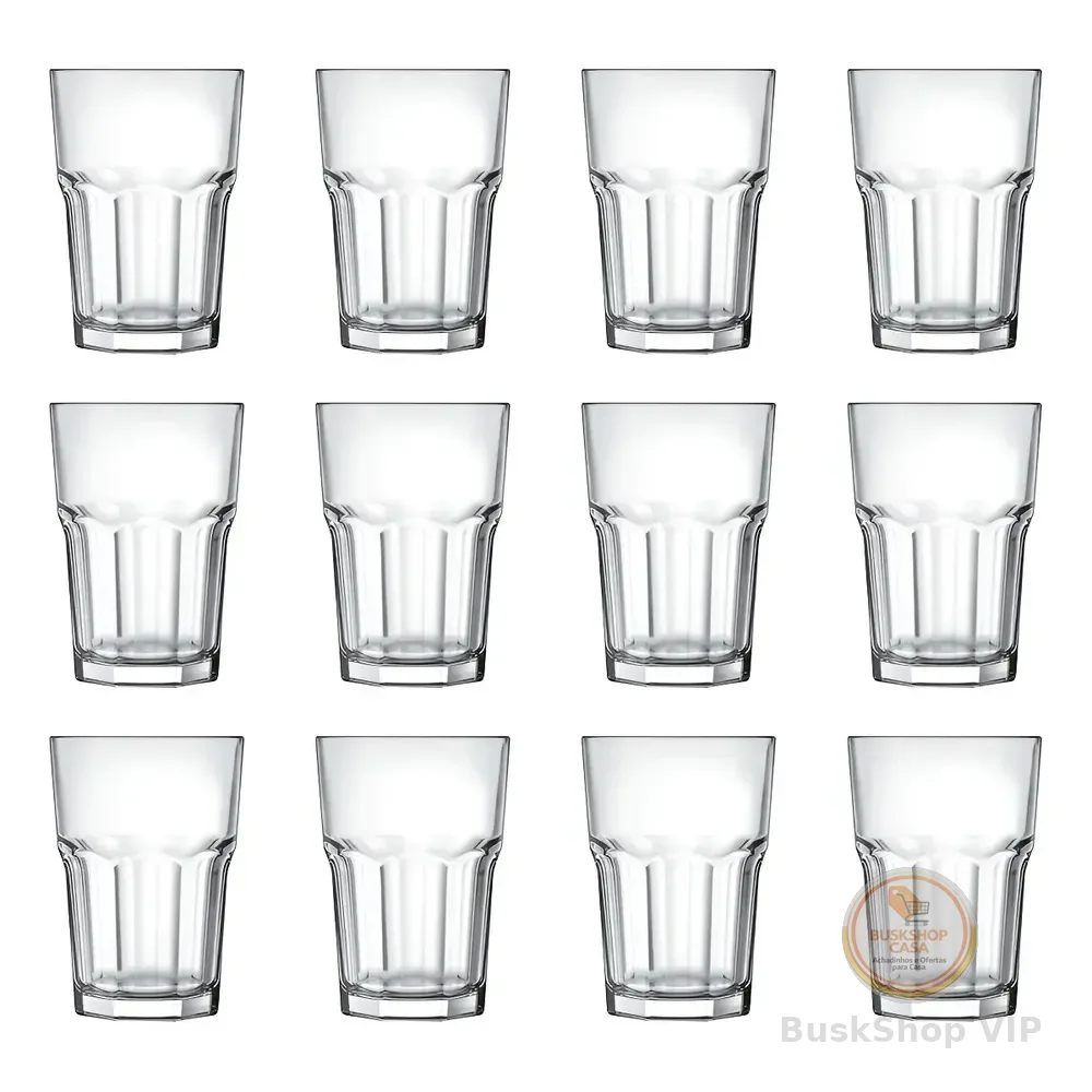 Kit Jogo Conjunto 12 Copos De Vidro Bristol Suco Agua 410ml Transparente