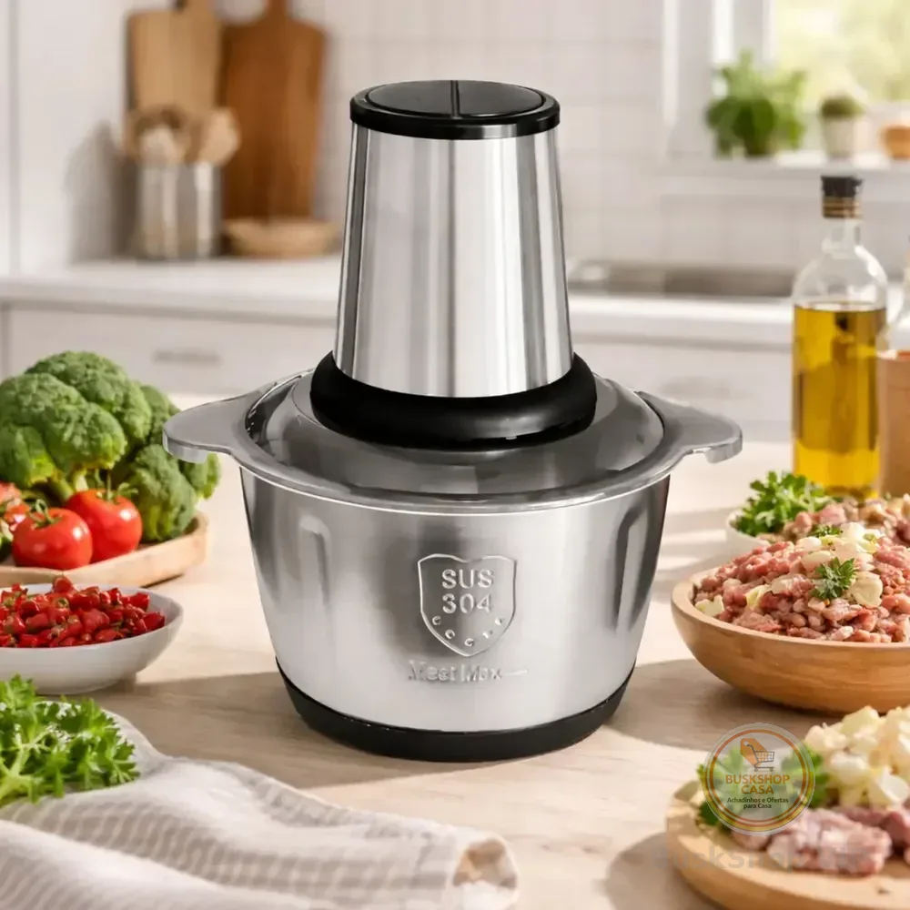 Multiprocessador E Triturador De Alimentos Elétrico Picador De 2 Litros Inox 110v Moedor De Alimentos Cortador De Carne... 127v Aço Inoxidável