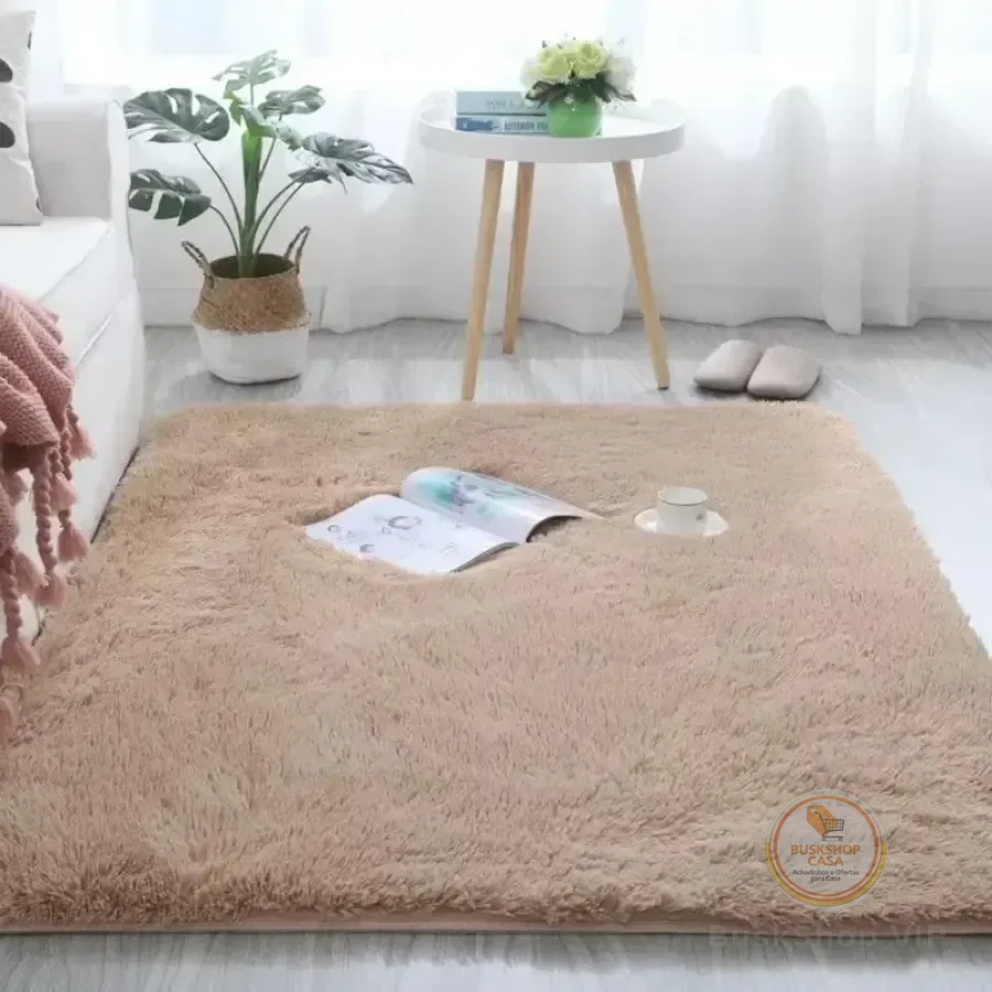Tapete Carpete Sala Peludo Quarto Saldão 1,5x2 Luizatex Cor Bege Desenho do tecido Pelo Alto