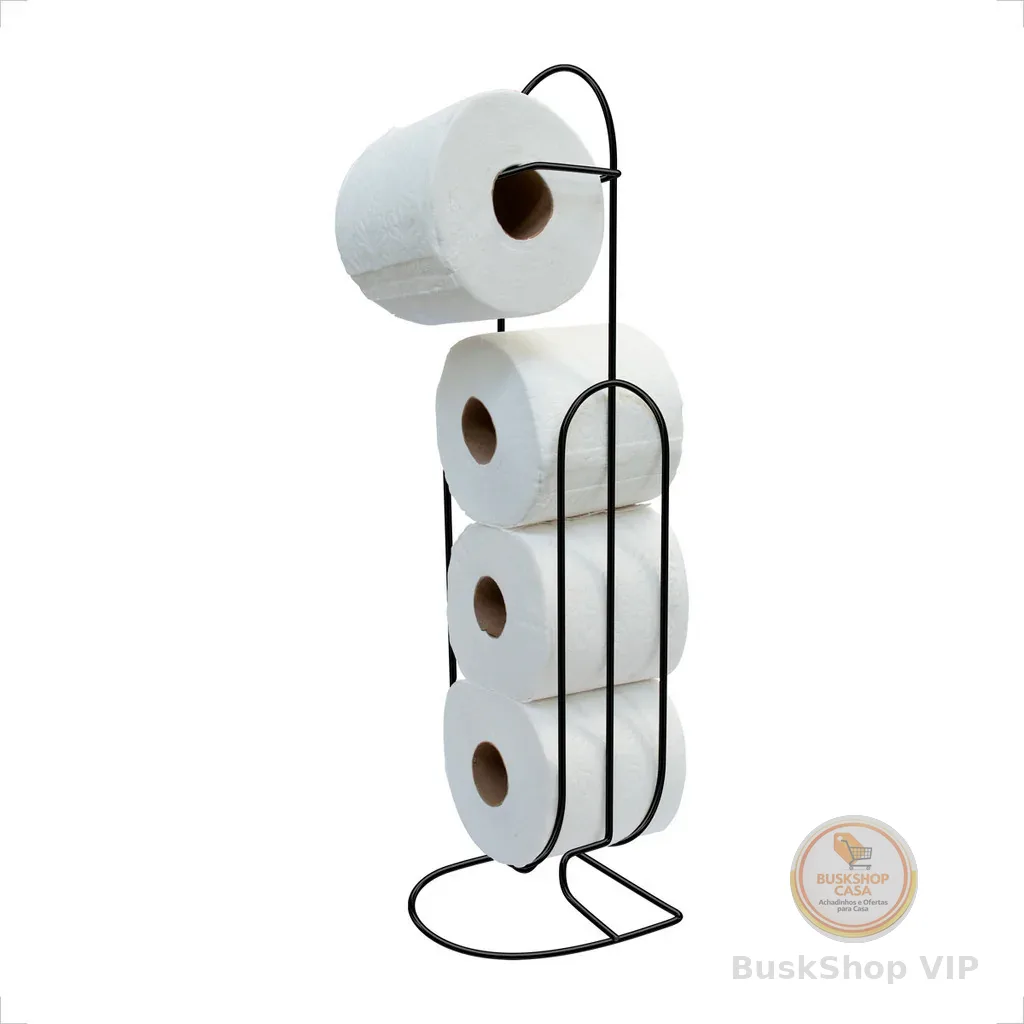 Porta Suporte Papel Higienico De Chão 4 Rolos Papeleiro Banheiro Preto Luxo
