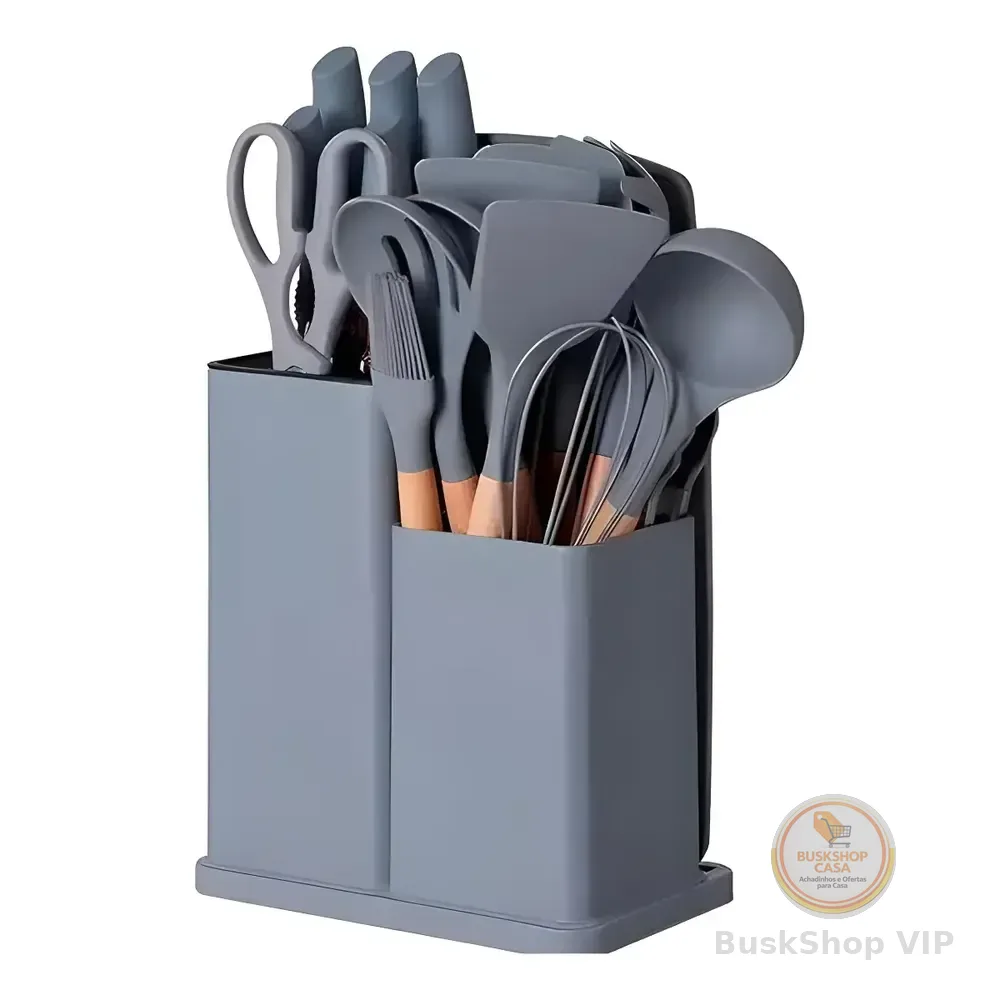 Conjunto 19 Peças Utensílios Cozinha Silicone Jogo Cor Cinza