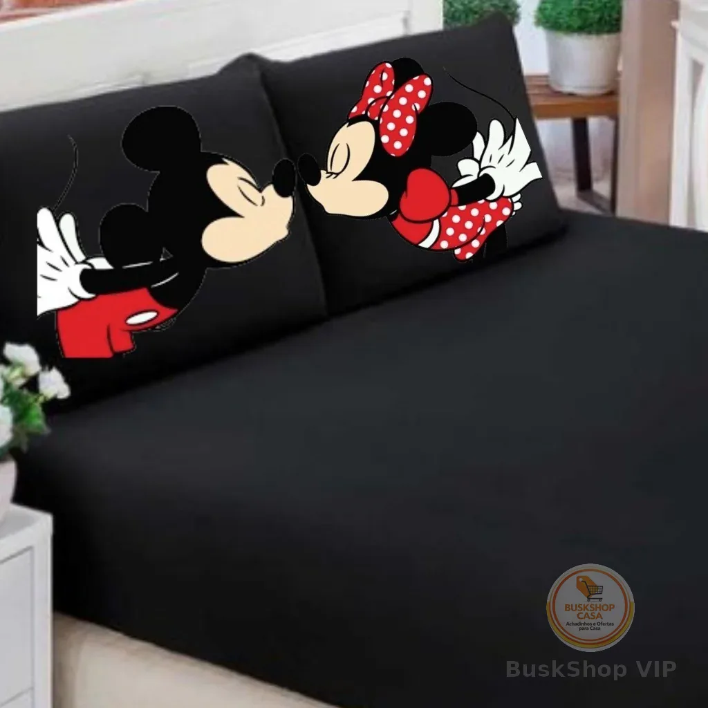 Jogo De Lençol Casal/Queen/King 3 Peças Tematico Diversos Ideal Para Cama Box - Poliester Mickey e Minnie Opções