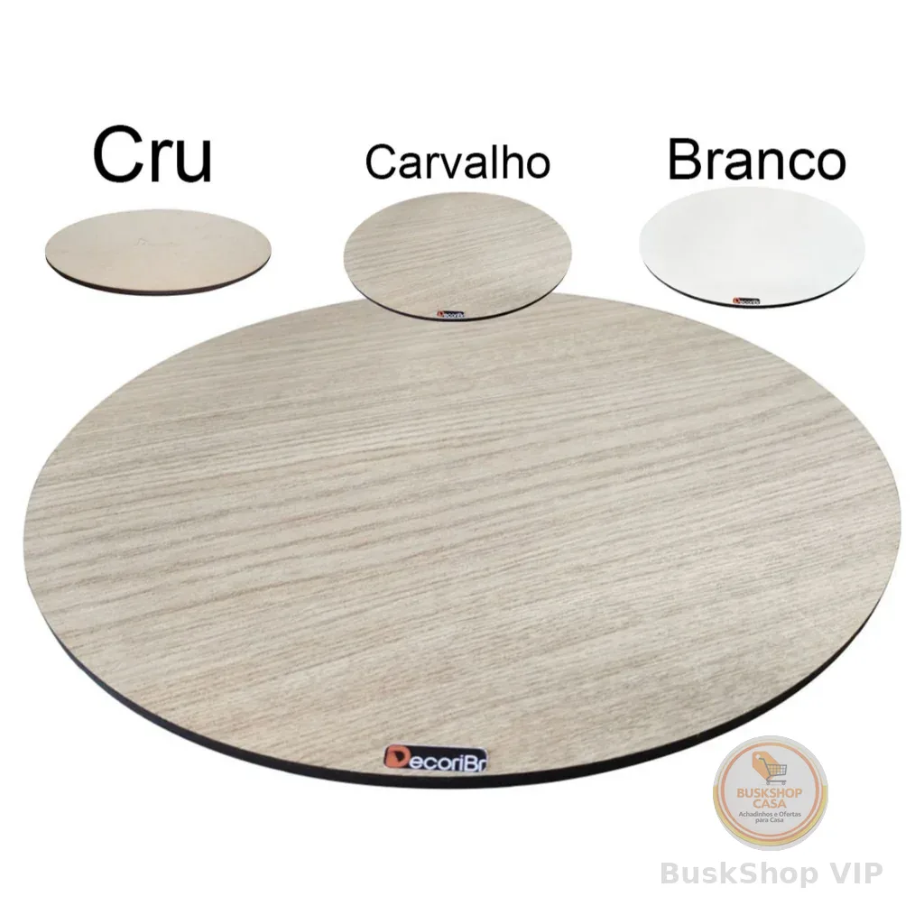 Prato Giratório De Mesa Multiuso, Base Giratório 30 40 50 ou 60cm MDF Cru Branco Carvalho Decori Br