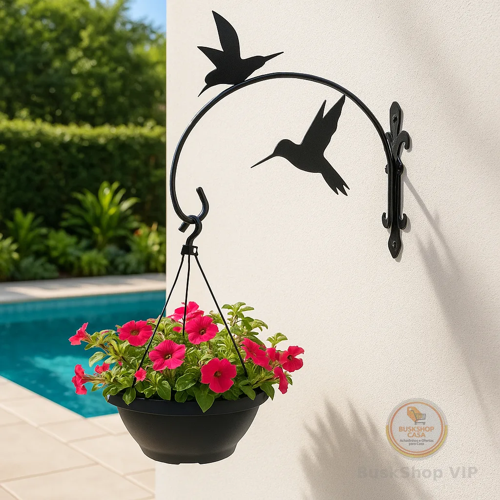 Suporte De Parede Em Aço Beija Flor Decorativo Gancho Para Vaso Suspenso Quintal Jardim Área Externa