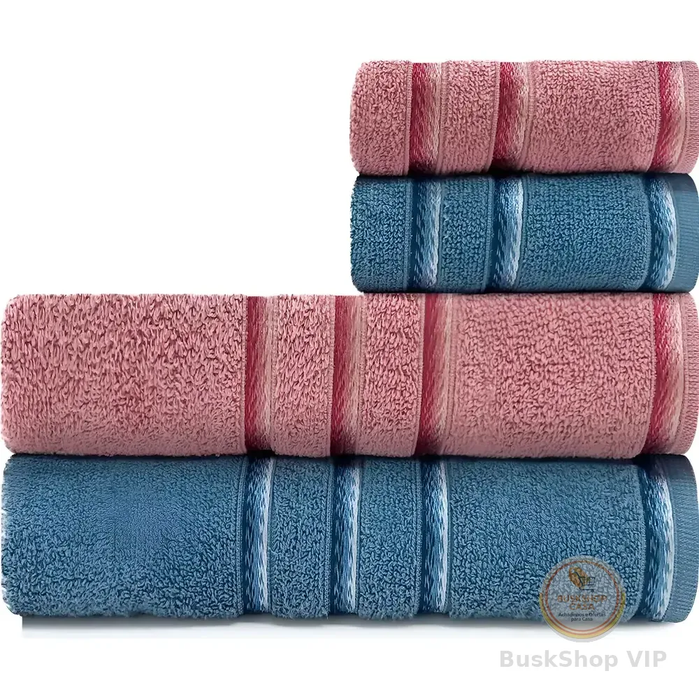 Jogo Toalhas 4 Peças Banhão + Rosto Algodão rosa e azul