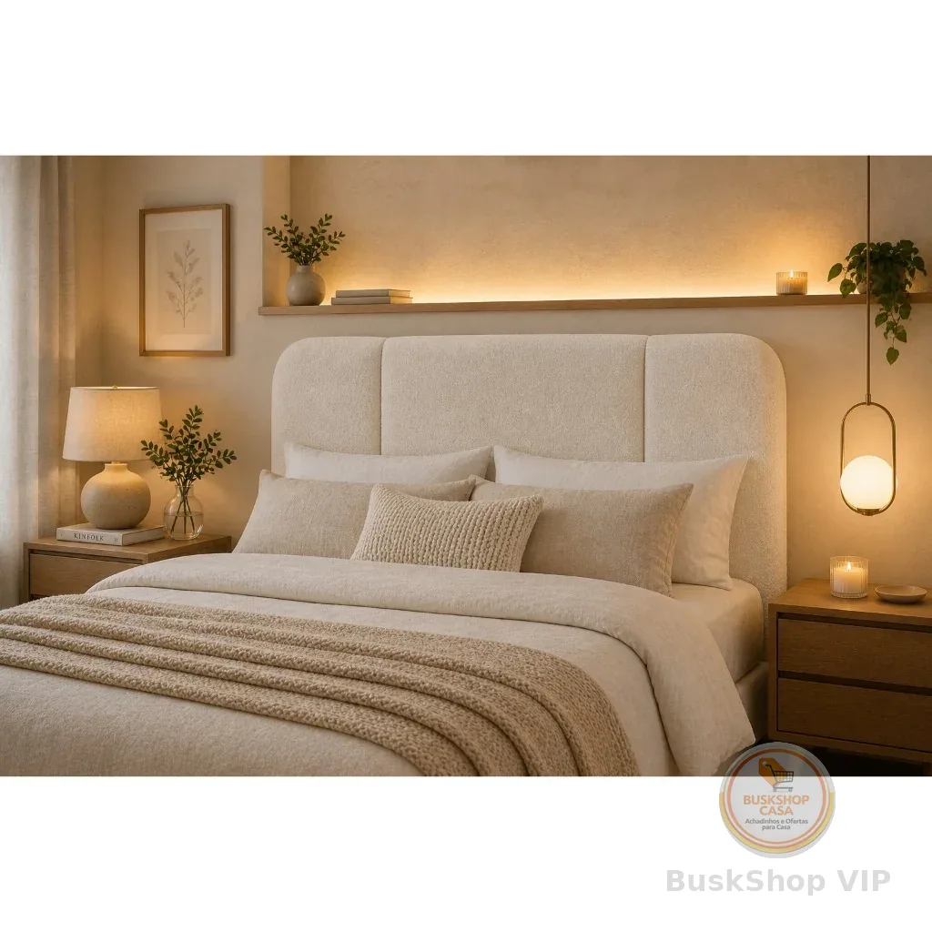 Cabeceira Estofada Luxo Organica 140cm Bouclê Cru Moderna Elegante Casal Mega Oferta de Lançamento