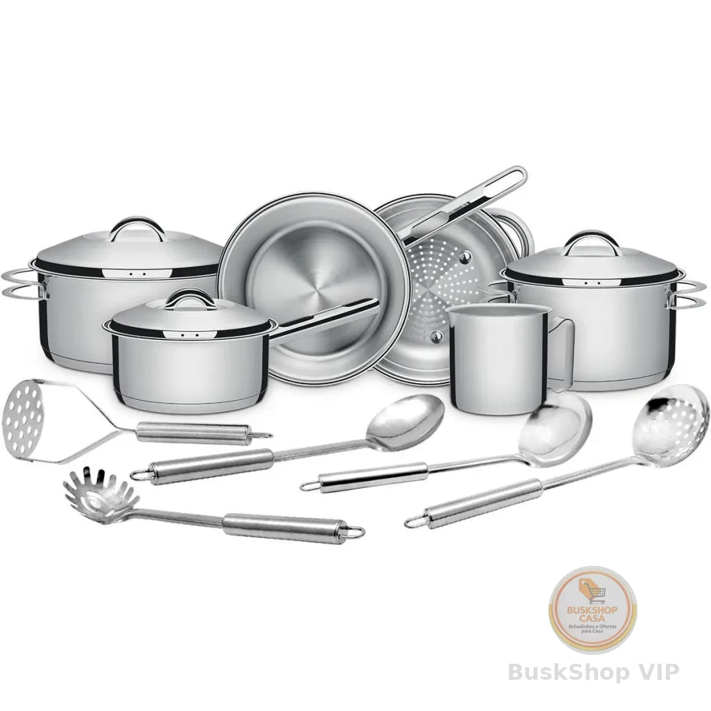Jogo de Panelas em Aço Inox Tramontina Solar com Indução e Utensílios em Inox 11pçs
