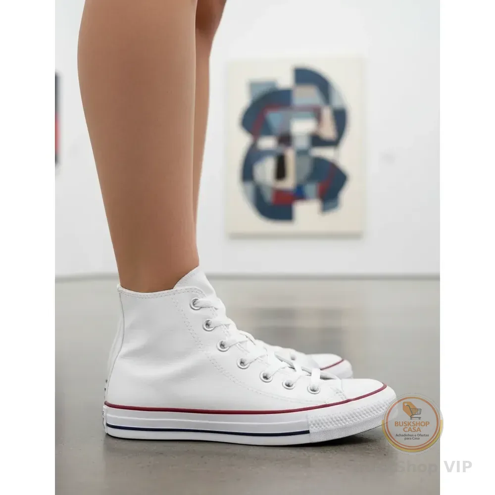 Tênis Chuck Taylor All Star Longo Couro Converse Branco/vermelho/marinho Liso 34 Br