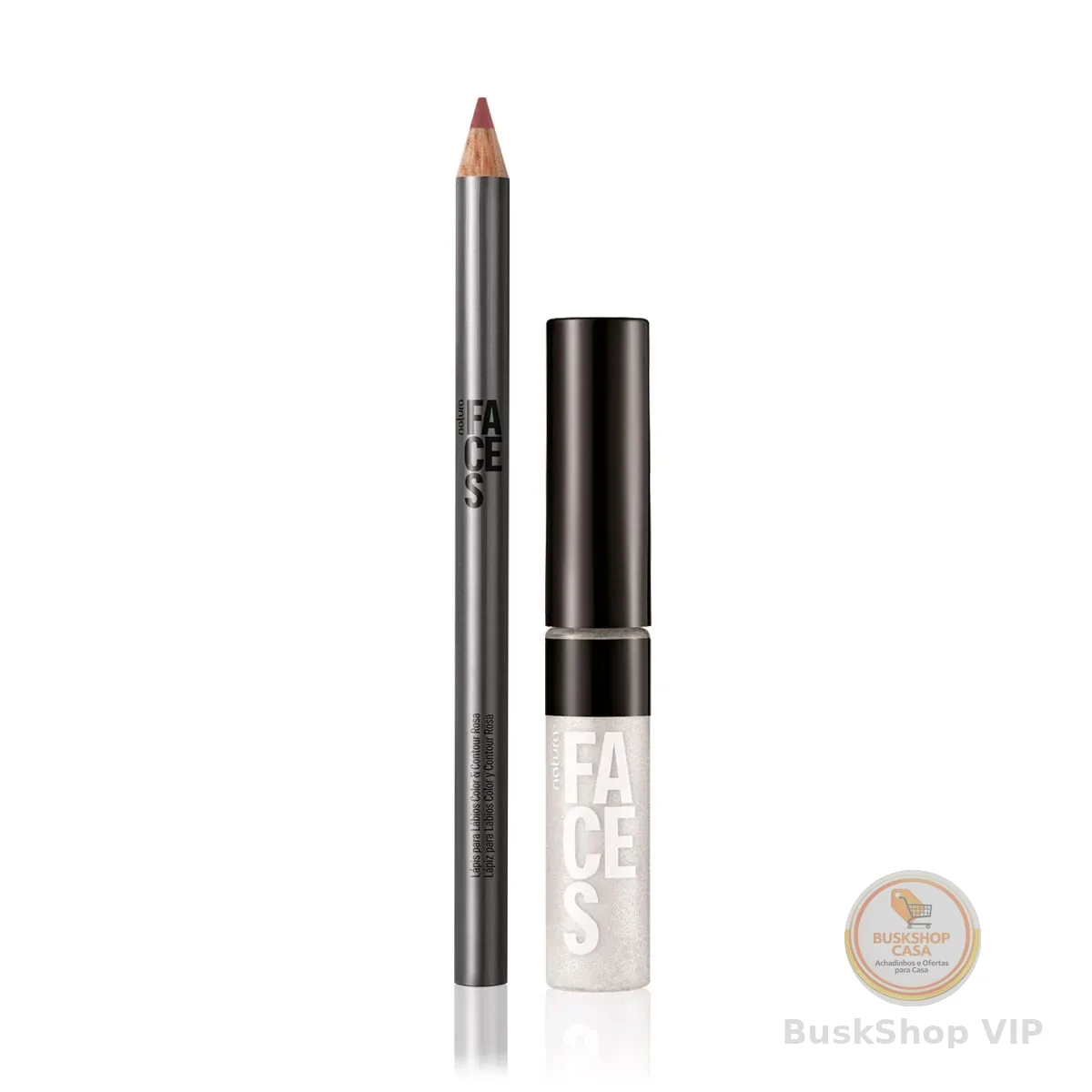Kit Lápis para Lábios Rosa e Gloss Holográfico Natura Faces