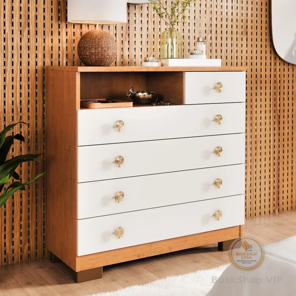 Cômoda 5 Gavetas Grande Para Quarto Casal Com Pés E Corrediças Telescópicas Guarda Roupas Select