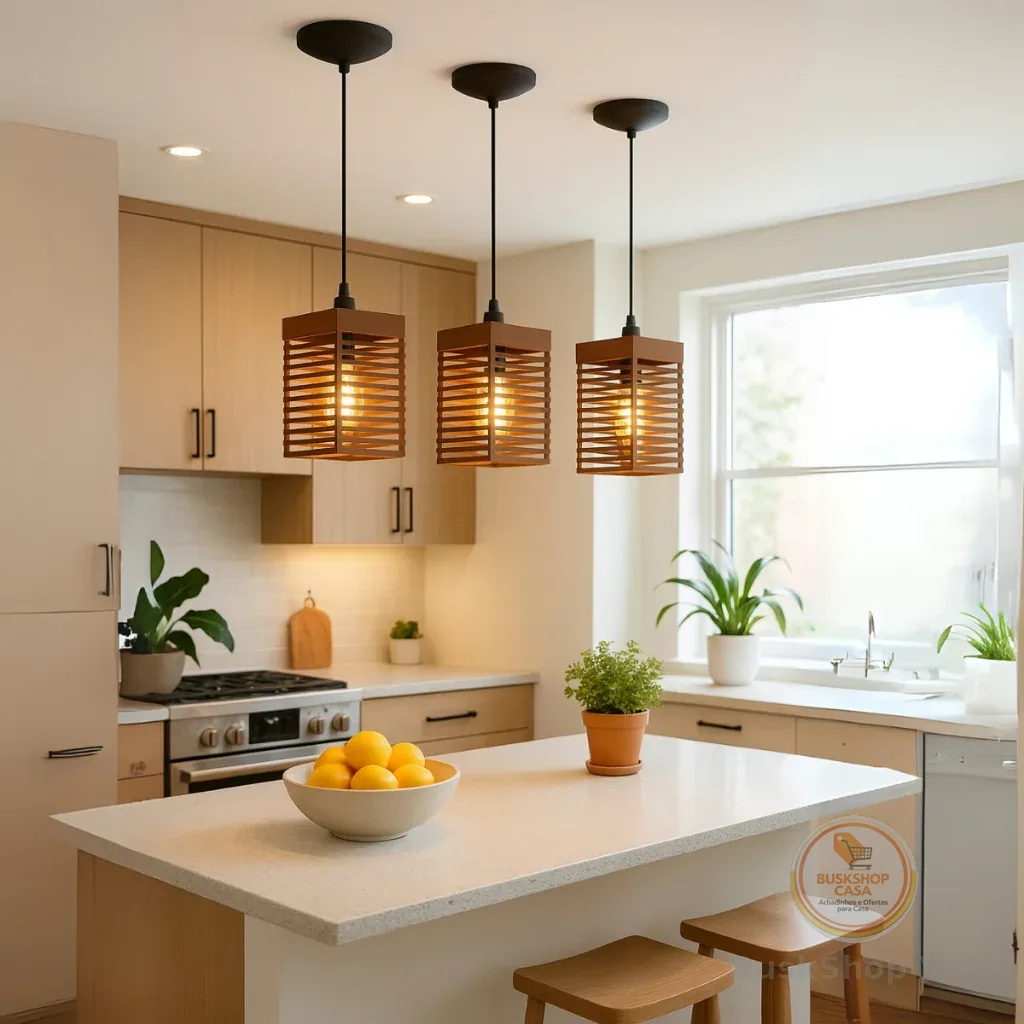 Kit 3 Luminária Pendentes Oriental Para Sala Cozinha Escritório Bivolt Cor Marrom - 3tm