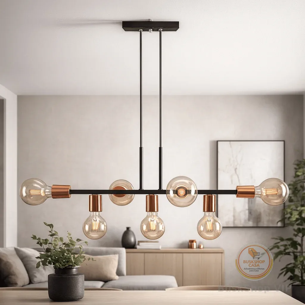 Lustre Pendente Industrial 7 Lâmpadas 68cm Moderno Decorativo Bivolt