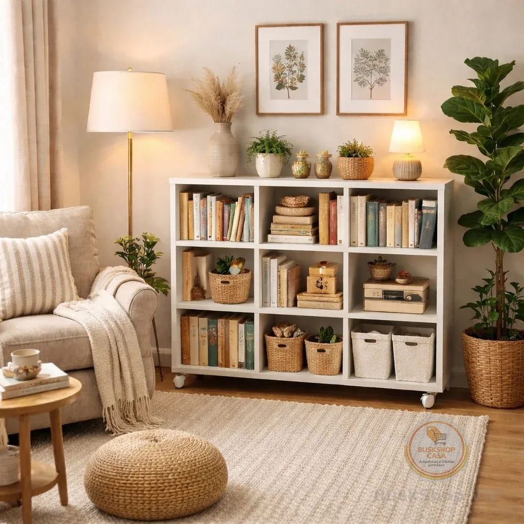 Nicho Organizador Estante para Livros Multiuso 9 Nichos Com Rodízios Expositor Para Loja, Sala e Home Office