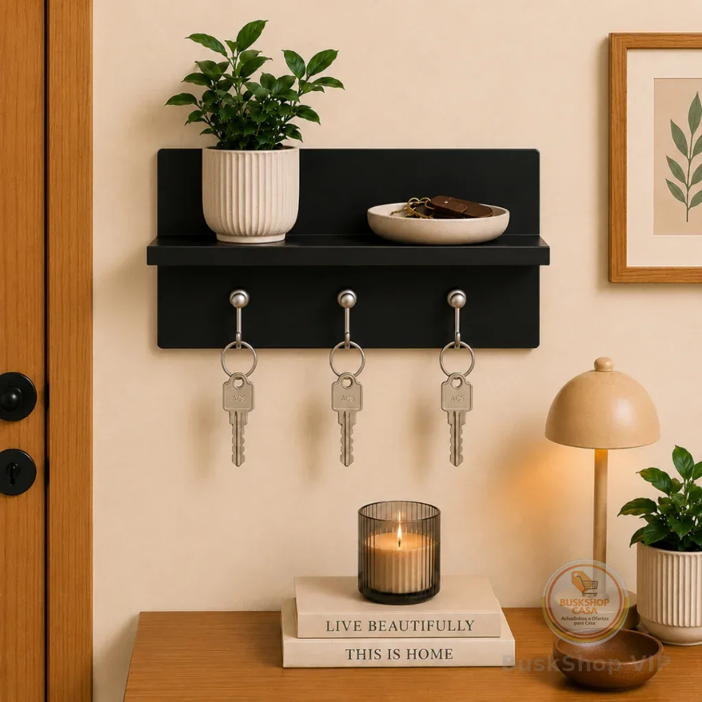 Porta Chaves de Parede com Prateleira 100% MDF – Organizador Funcional e Decorativo