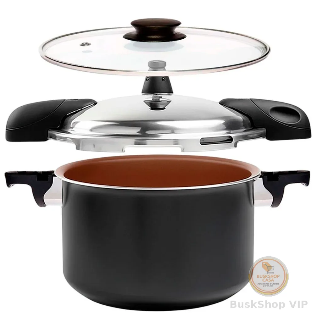 Panela de Pressão Caldeirão 2 em 1 Brinox Pressure 5,4 Litros Preta Revestimento Cerâmico