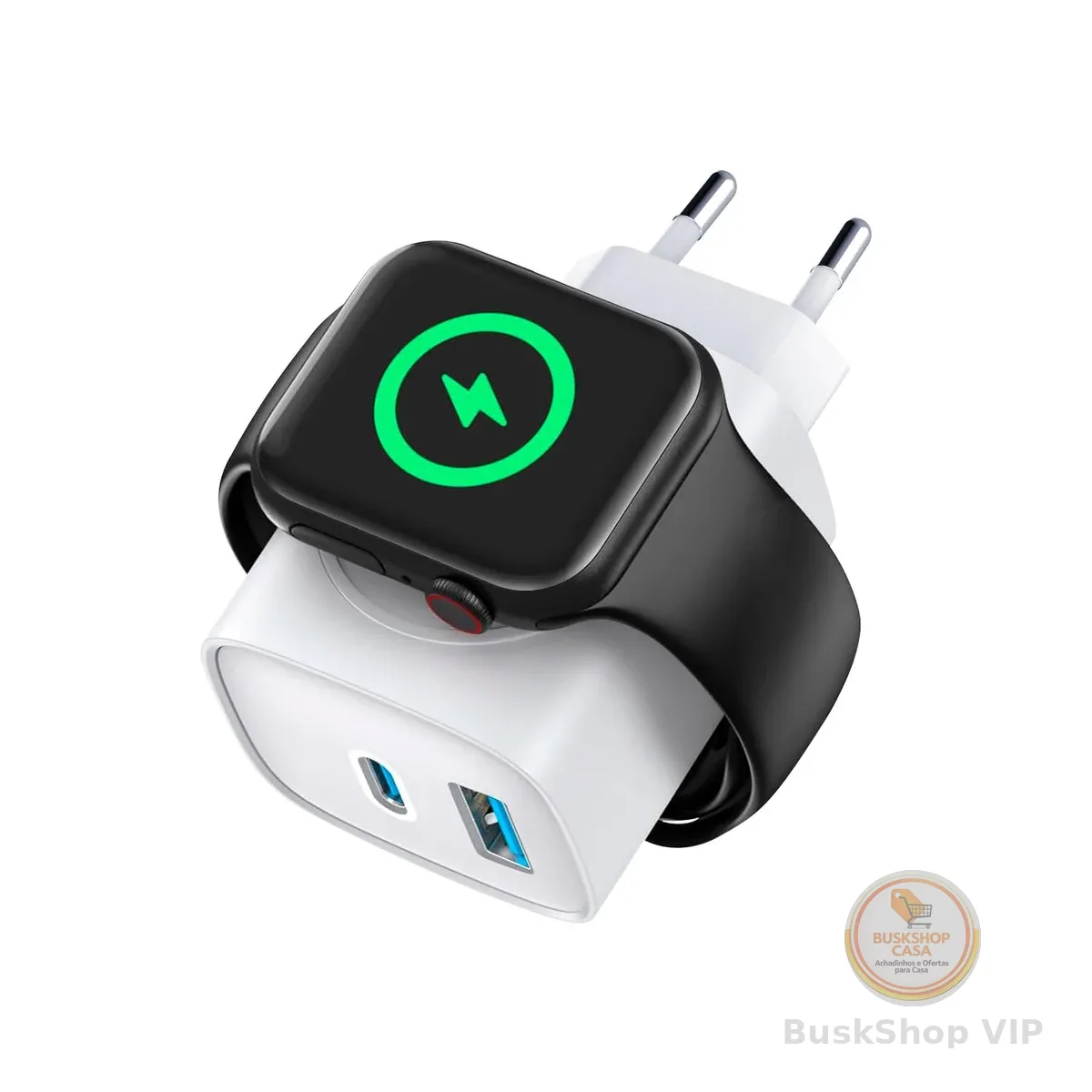 Gshield Carregador de Parede Survivor 3 em 1 Power Delivery Tipo-C 20W Ultra Rápido + USB-A 18W e Base de Carregamento Magnética Sem Fio Compatível com Apple Watch Integrada, Branco