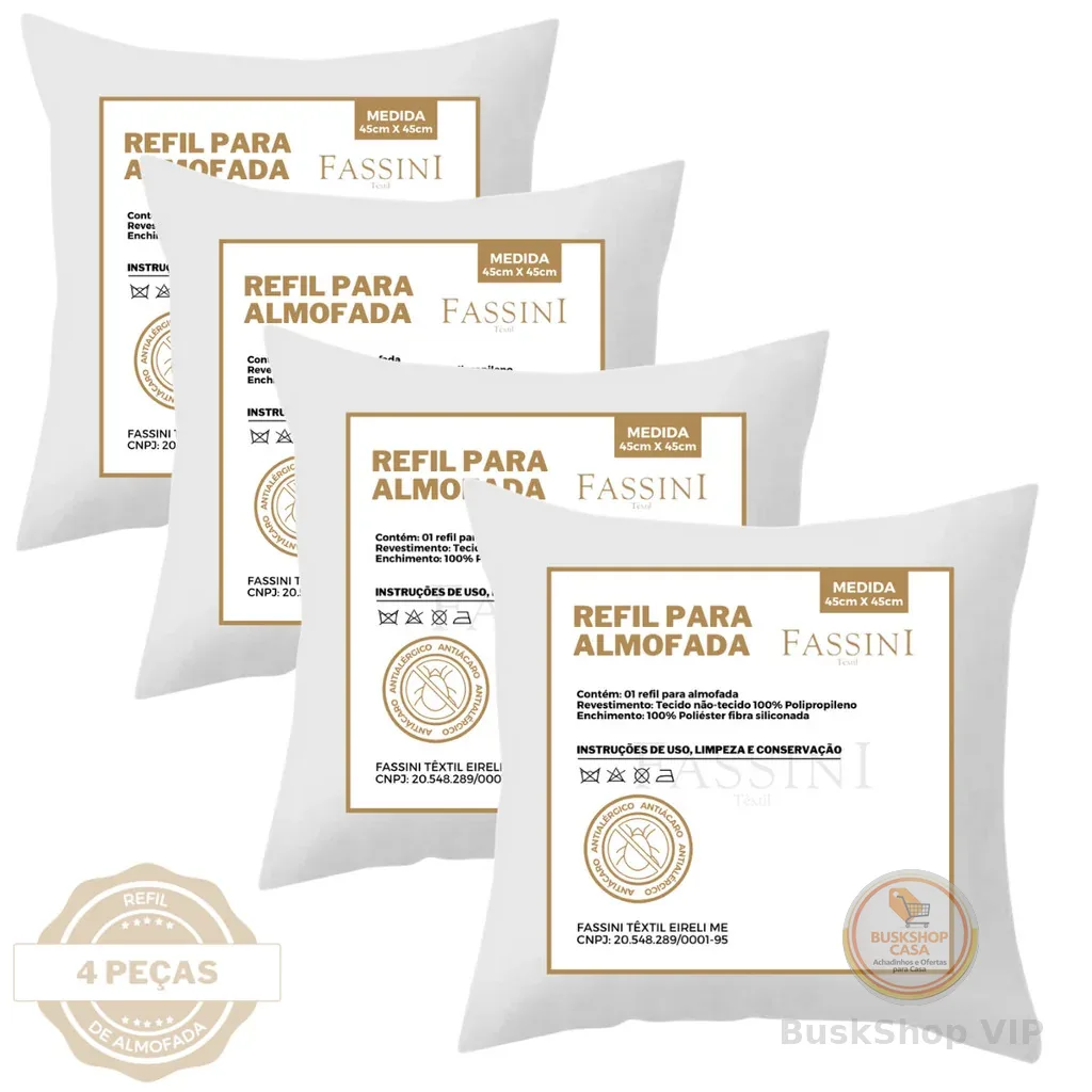 Kit 4 Enchimento Refil Almofada 45x45 cm Fibra Siliconada Suporte Firme