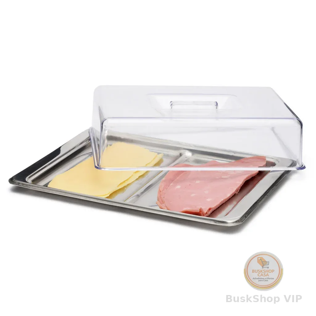 Porta Frios Com Divisória Tampa Acrílico Transparente Geladeira Forma Aço Inox