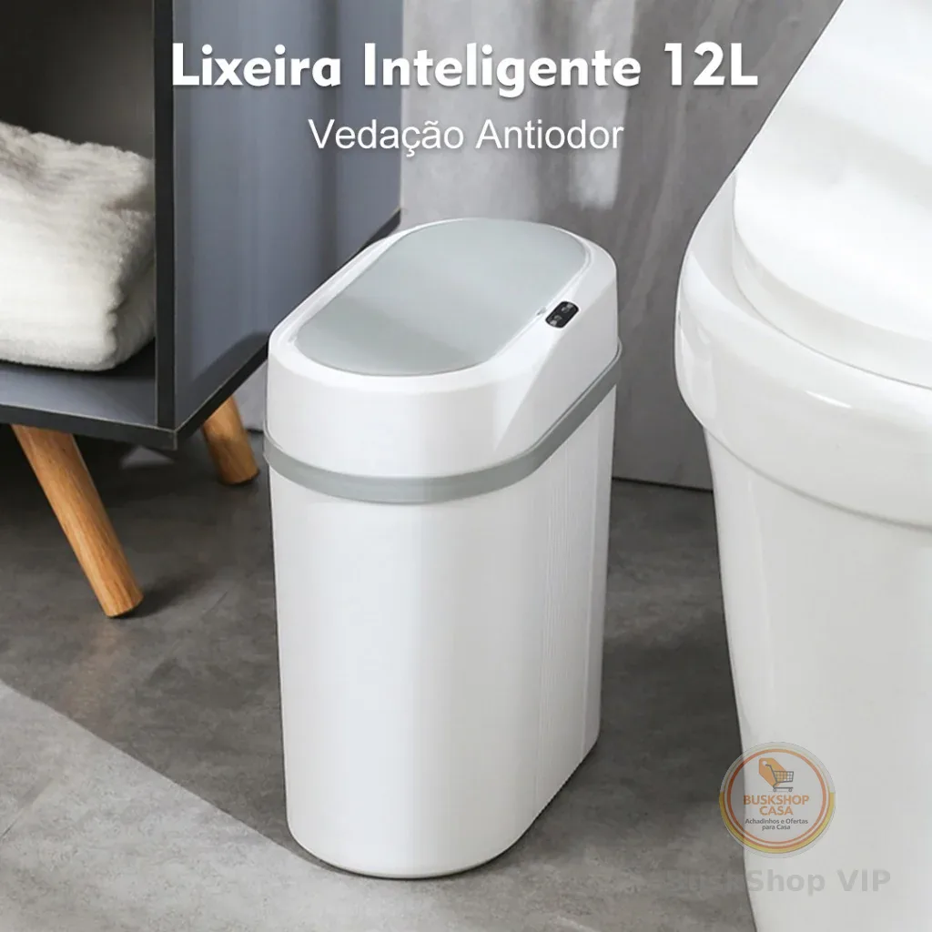 Lixeira Automática 12 Litros Com Sensor Infravermelho Tampa Para Cozinha Banheiro Escritório Quarto
