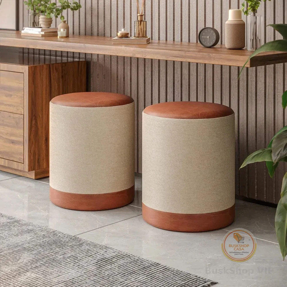 Kit Moderno Puff Cilindro Decorativo 3 cores