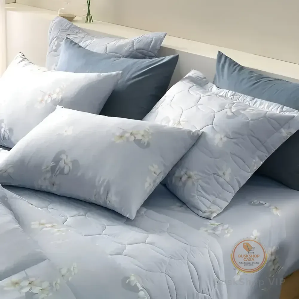 Jogo De Cama Casal 100% Algodão Jasmim 4 Peças Azul Karsten