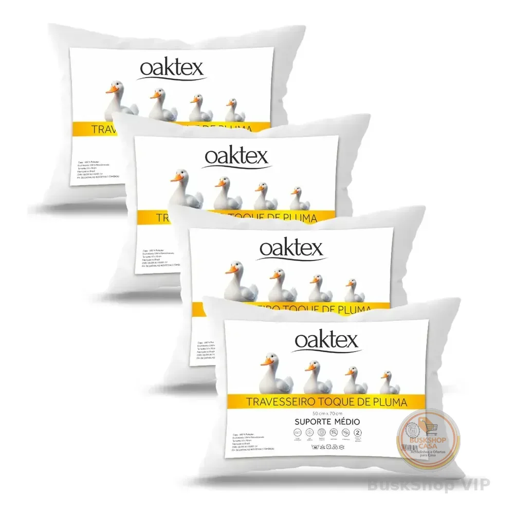 Kit 4 Travesseiros Oaktex 50x70 Antialérgico Fibra Siliconada Branco