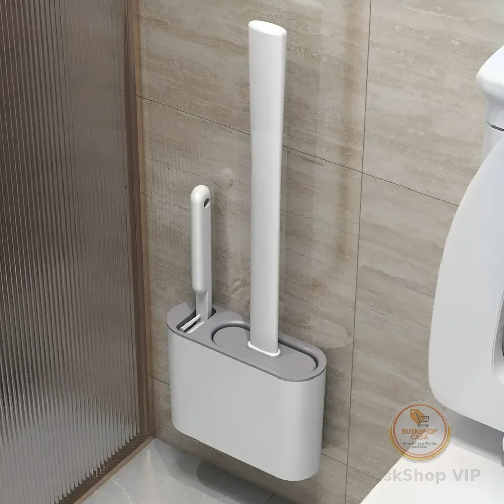 Escova De Silicone Para Vaso Sanitário 2 Em 1 Base De Banheiro Branco Preto
