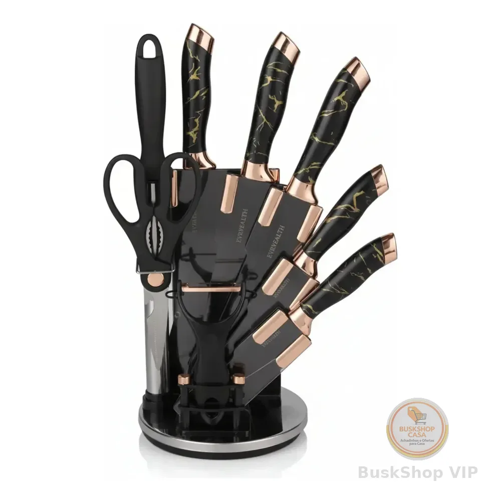 Jogo De Facas Top Chef Inox Com Suporte Giratório 9 Peças