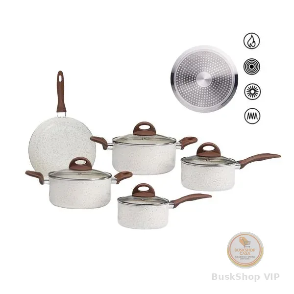 Jogo de Panelas Brinox Antiaderente Ceramic Life 5 Peças Granada com Indução Vanilla