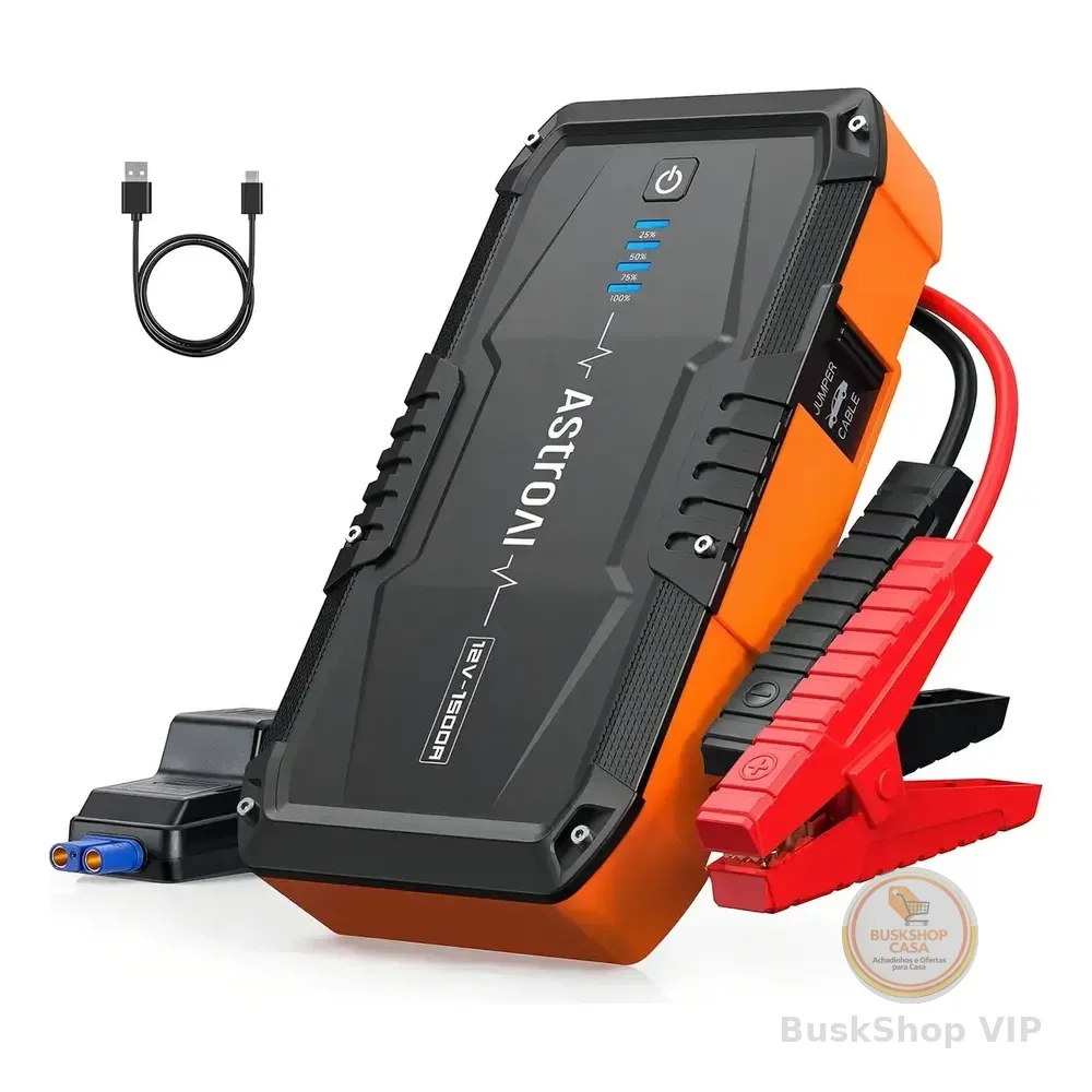 Arrancador De Bateria Portátil Astroai 1500a,auxiliar Partida Bateria,suporte Carregador Carro Eletrico,carregador Carro Eletrico,inteligente Emergência Portátil Veicular Para Carros E Motores