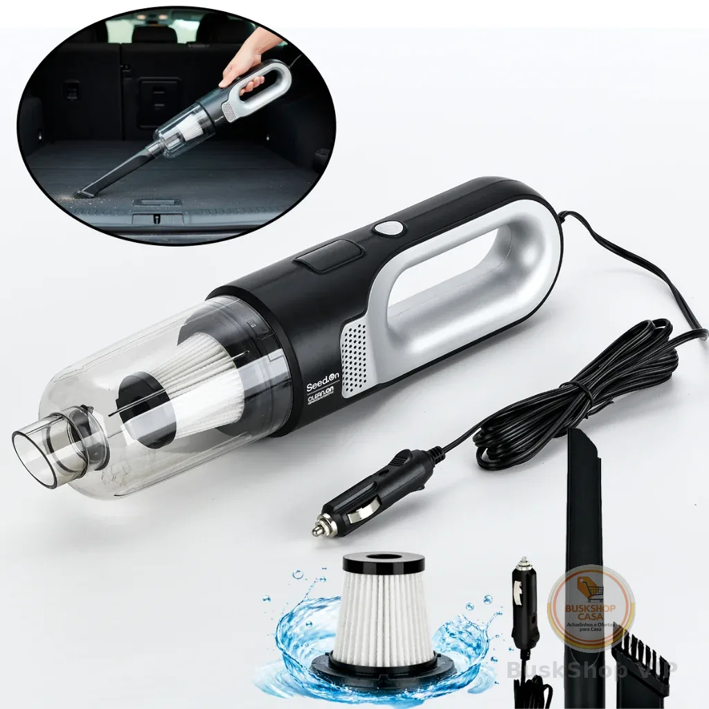 Aspirador de Pó Automotivo Carro Clean.On 180w 12v Escova Bico Tubo Prolongador Cabo De 4 Metros - Seed.On