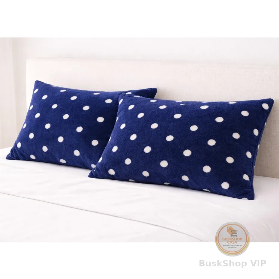 Kit 2 Fronhas Flannel Poá Fleece Plush Macia Quente Inverno Aveludado Antialérgica Capa Travesseiros