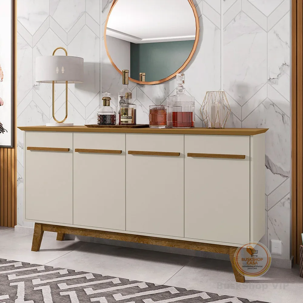 Buffet Aparador Magnum para Sala de Estar Madeira Moderna Off White com Cedro - Moveisaqui