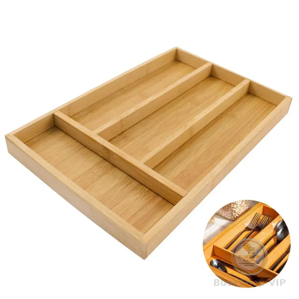 Porta Talheres Bambu 4 Divisórias Organizador Para Gavetas