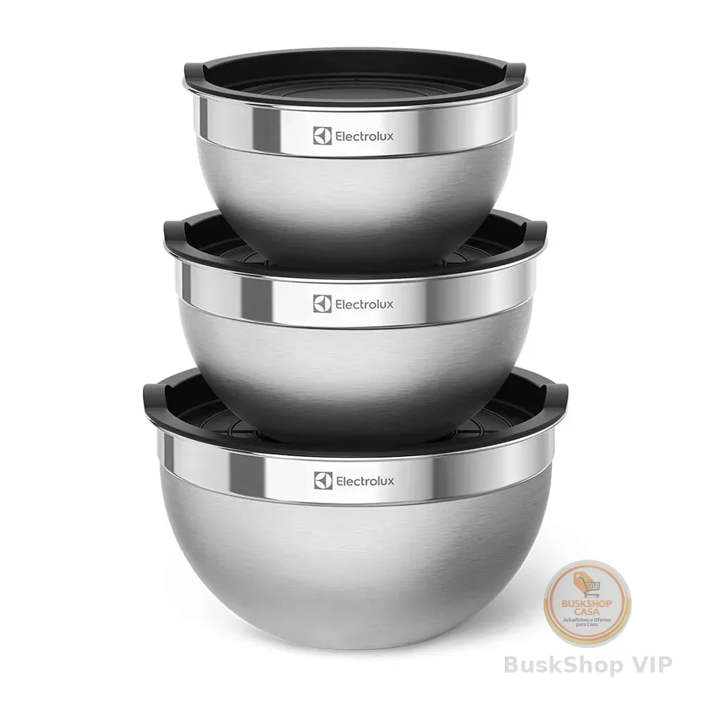 Electrolux Kit Bowls Tigelas de Inox com Tampa Plástica, 3 Unidades