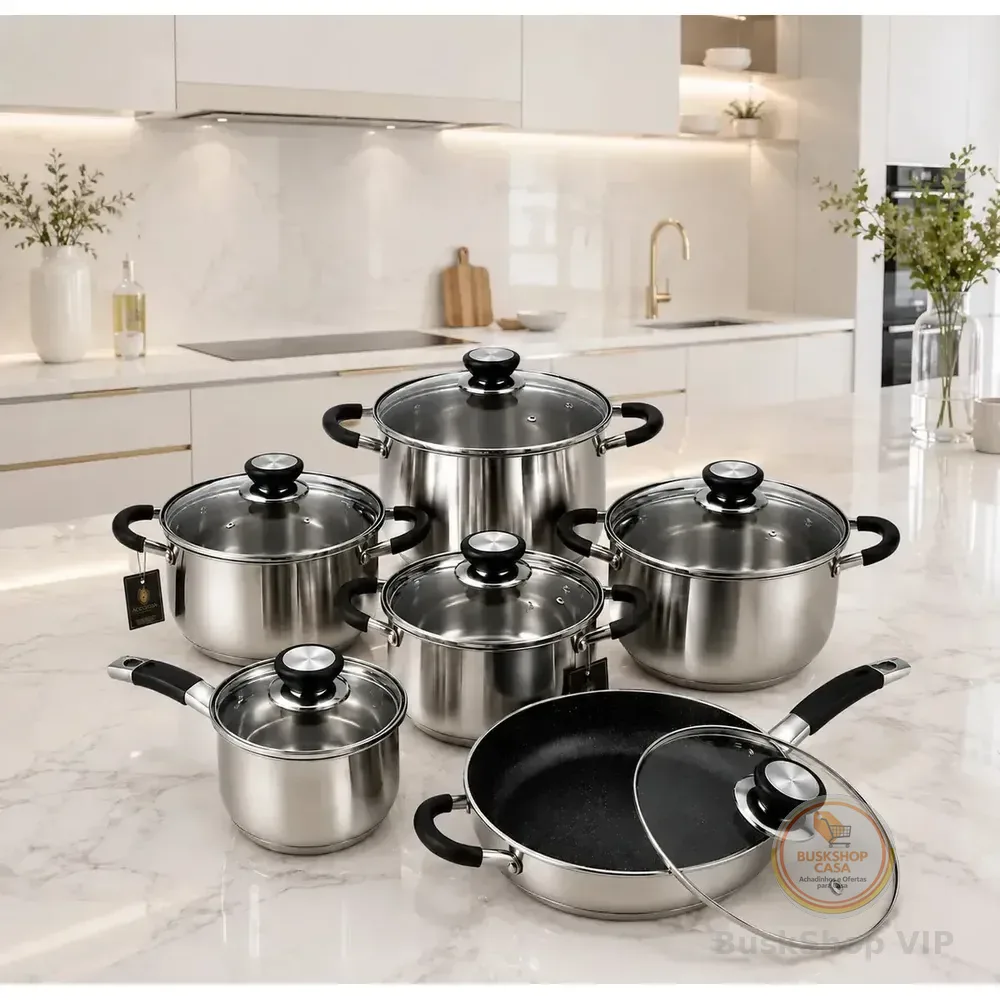 Conjunto Panelas Francesas Genebra 12 Peças Inox e vidro