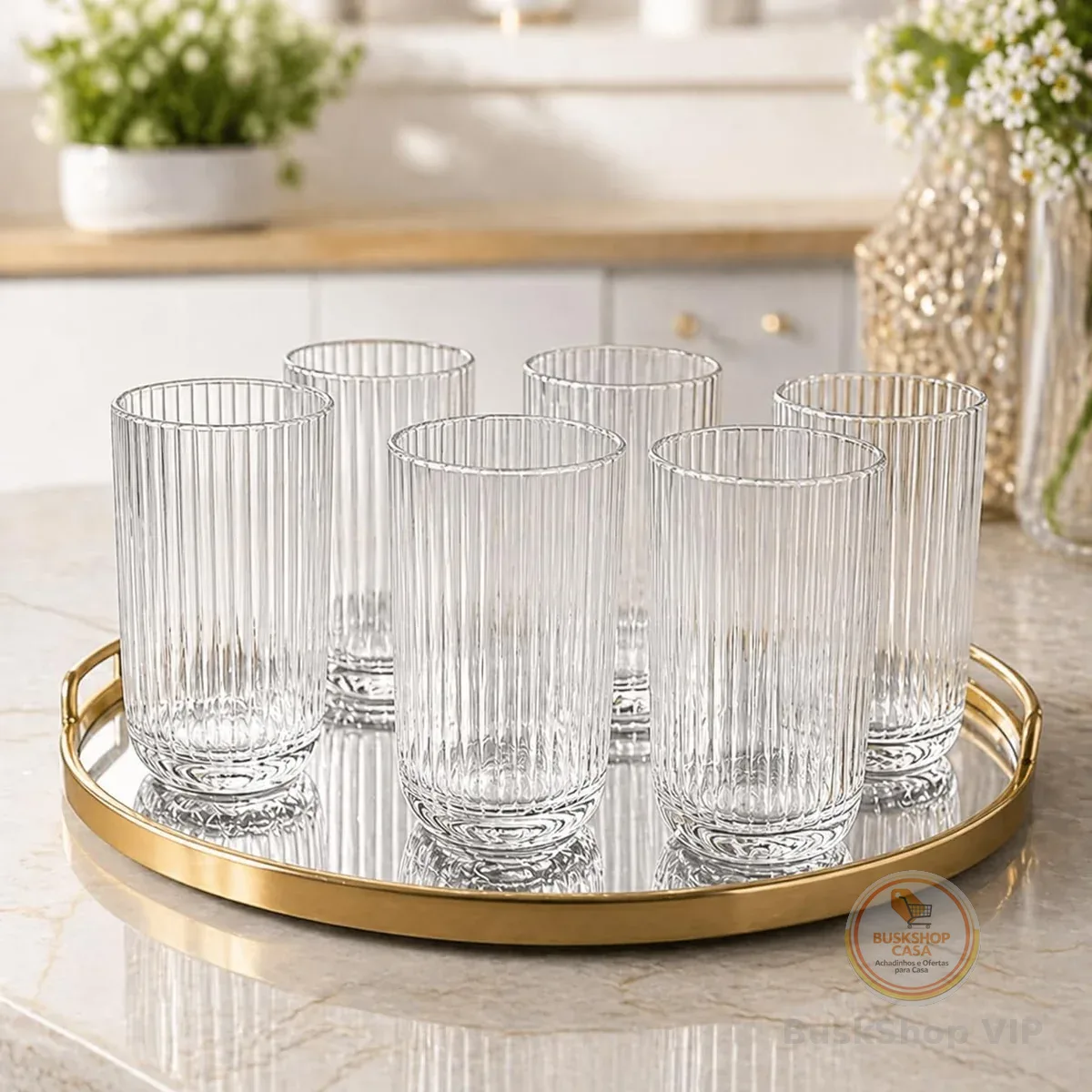 Kit 6 Copos de Vidro Canelado Transparente 430ml Design Moderno Elegante Ideal para Água Suco Drinks Whisky Refrigerante Mesa Posta Cozinha Bar Restaurante Jogo com 6 Copos Para Ambientes Elegantes