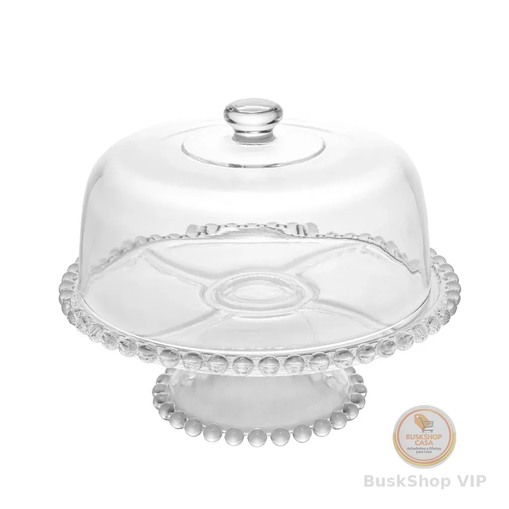 Prato de Bolo / Boleira de Cristal com Pé e Tampa Pearl Wolff 31x25cmde Cristal Pé Tampa Pearl 31x25