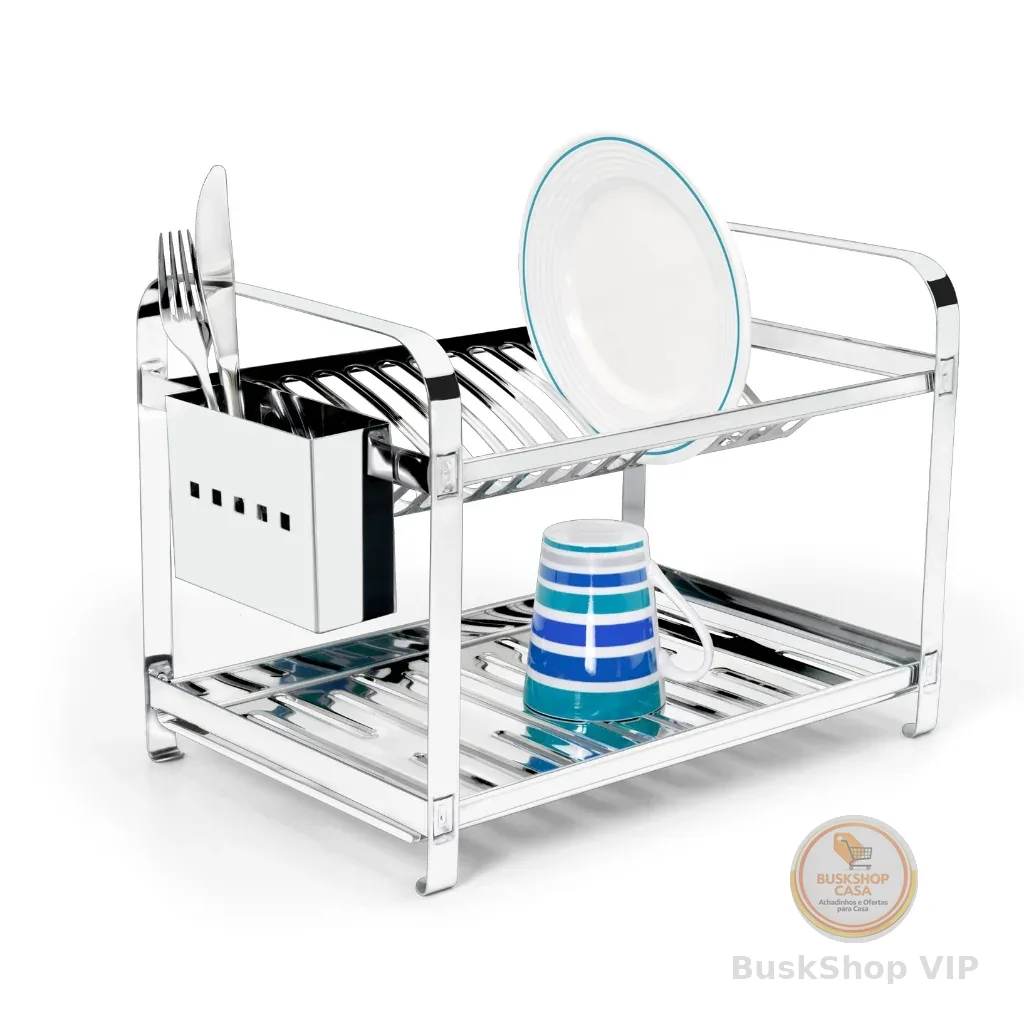 Escorredor de louça Montado inox para 16 pratos com porta talher inox