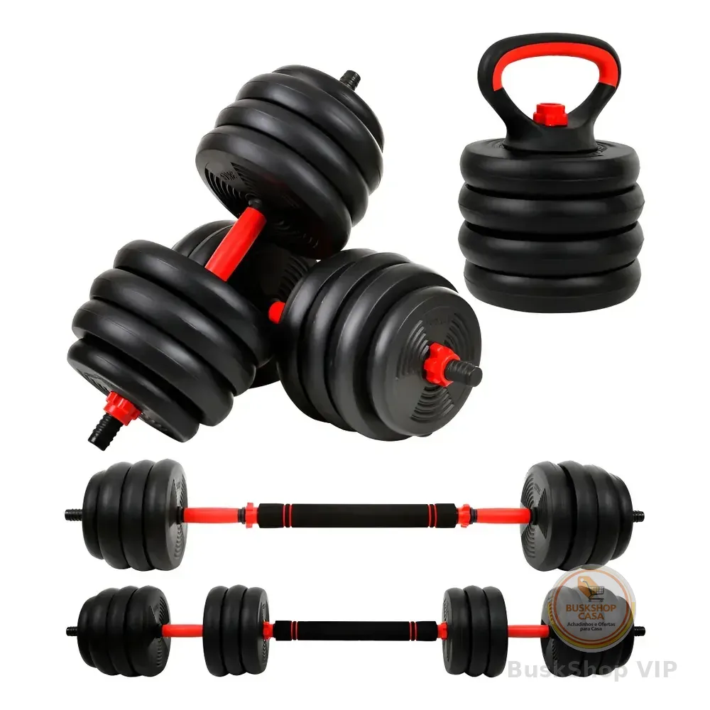 Kit 6 em 1 Halteres e Anilhas Ajustáveis Kettlebell Fit Cor Preto Ahead Sports