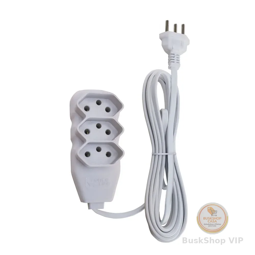 Force Line - Extensão Slim 3 Tomadas Tripolar Bivolt 3 Metros Branco