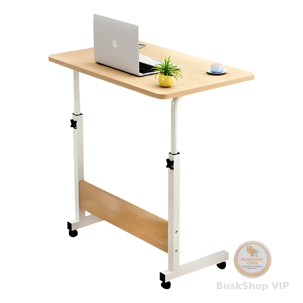 Mesas Lateral Ergonômica Multiuso Com Altura Regulavel E Rodinhas Mesinha Notebook Laptop Cama Sofá Ajustavel Cor Madeira Luvinco