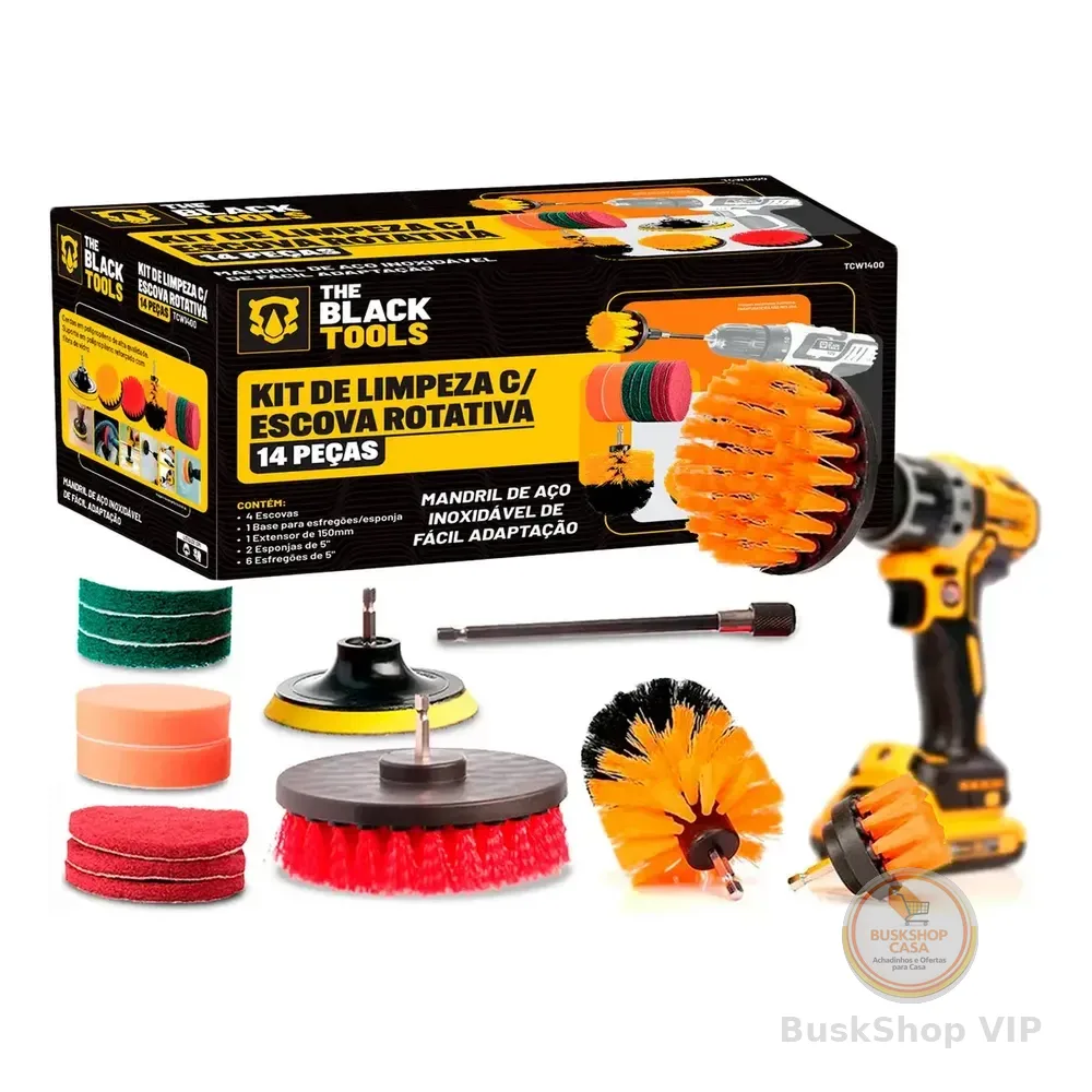 Kit 14 Escovas Rotativa Giratoria Limpeza Encaixa Uso Furadeira Parafusadeira TCW1400 The Black Tools